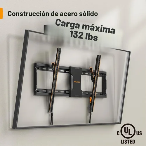 Vista 3 de Perlegear Soporte de pared inclinable para TV de 37 a 82 pulgadas de hasta 132 libras, soporte de pared inclinable de perfil bajo para televisores