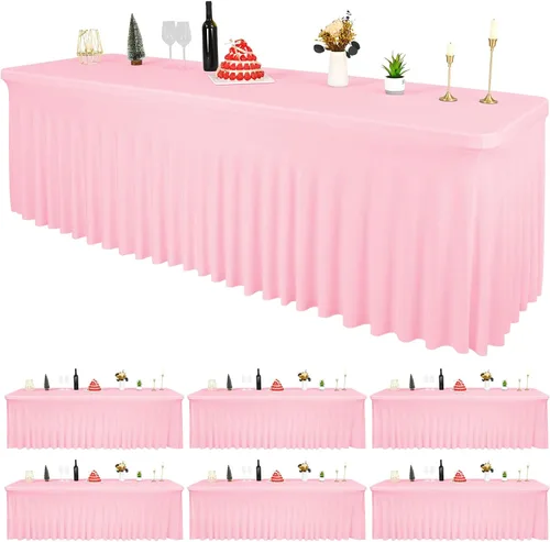 Vista 18 de 2 Packs Black Spandex Table Clothes for 6 Foot Rectangle Tables, Wrinkle Resistant Fitted Tables Cover, Washable Stretch Table Skirts for Weddings