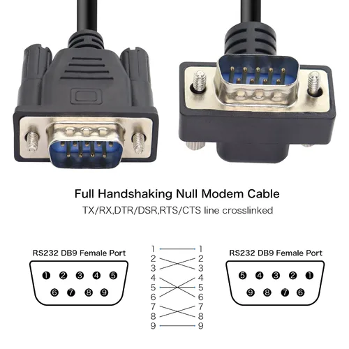 Vista 6 de Cable serie DB9 RS232 de 90 grados, cable DB9 macho a macho adaptadores para comunicación de datos 0,5 M (UP)