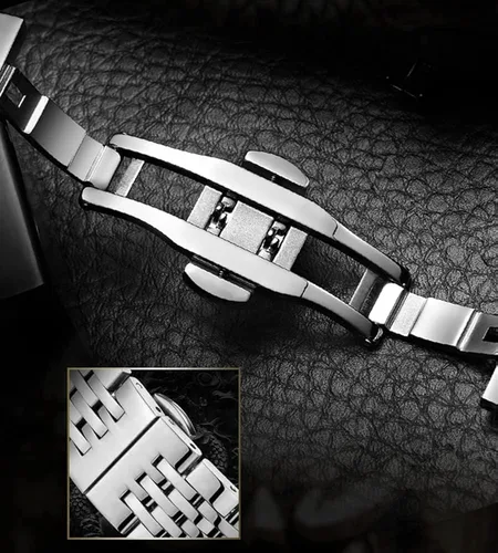 Vista 5 de carlien Reloj de vestir automático de acero inoxidable con cristal de dragón fénix para pareja