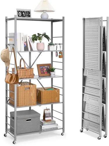 Vista 10 de VEVOR Estantería plegable de 4 niveles, estante de almacenamiento de metal plegable de 26 pulgadas de ancho x 13 pulgadas de profundidad x 46 Negro