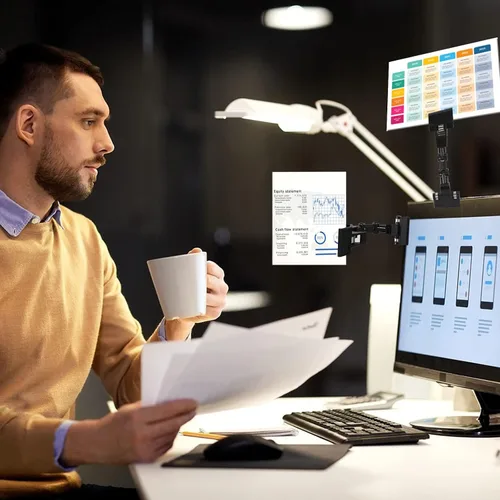 Vista 4 de Paquete de 2 soportes para documentos ajustables para escribir documentos flexible, plegable, clip giratorio y práctico para suministros de artista