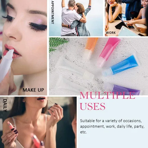 Vista 6 de 50 tubos de brillo labial 0.3 fl oz transparentes vacíos bálsamo labial contenedores rellenables suaves cosméticos para DIY Lip Gloss Base Glitter