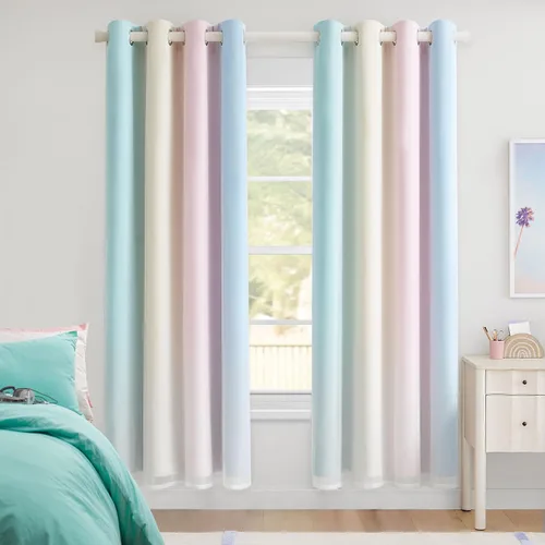 Vista 36 de Cortinas 100% opacas con superposición de gasa Mix and Match de doble capa, 54 pulgadas de largo, 2 paneles para dormitorio y sala de estar, azul