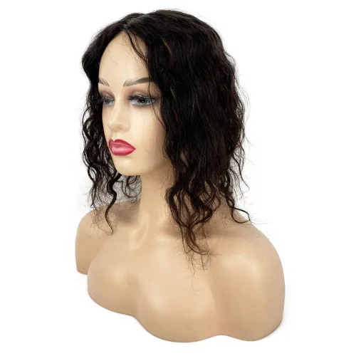 Vista 4 de Base superior de seda con clip para mujer, 5.9x5.9 in de largo, europeo, ondulado, virgen, cabello humano, pieza de cabello transpirable para #1