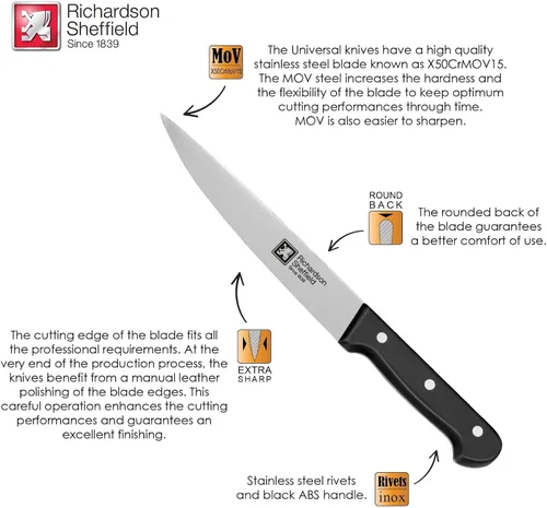Vista 3 de Richardson Sheffield Cuchillo profesional universal FN202 de 6.5 pulgadas, acero inoxidable, aprobado por NSF