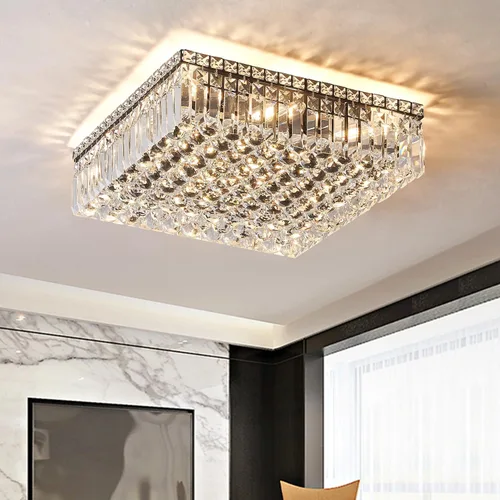 Vista 18 de Lámpara de araña de cristal empotrada de 4 luces con cristales K9, luces de techo modernas, elegante lámpara colgante para dormitorio, pasillo, bar