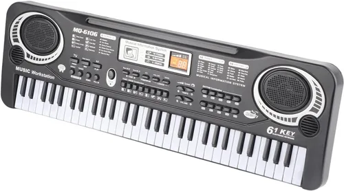 Vista 8 de Piano de teclado electrónico, piano digital eléctrico portátil de 61 teclas con micrófono, cable USB, cargador de enchufe de EE. UU., teclado