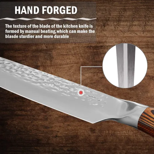 Vista 3 de Cuchillo de chef profesional súper afilado de 7.5 pulgadas con mango de madera de Pakkawood, acero inoxidable VG-5, cuchillo de cocina para carne