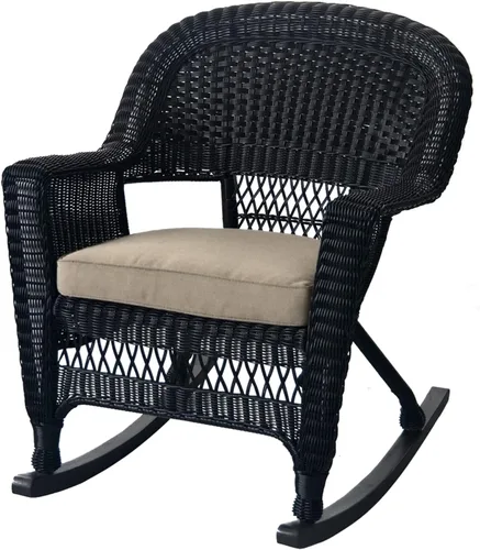 Vista 4 de Jeco Rocker - Silla de mimbre con cojín bronceado, juego de 2, color negro