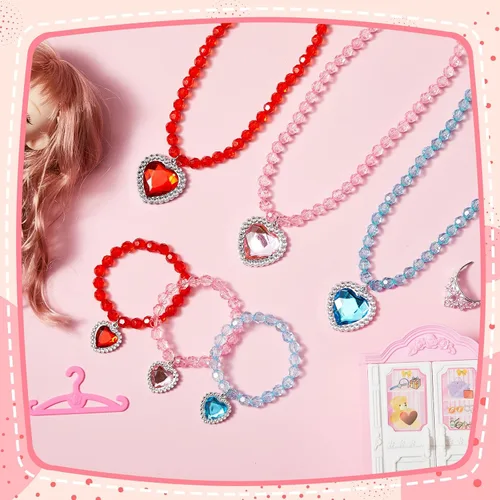 Vista 4 de 7 juegos de joyería de vestir para niña, joyería para niños, pulsera de princesa, collares, juego de joyas de disfraz para niña, fiesta de disfraces