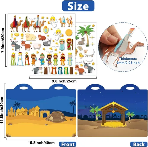 Vista 2 de Libro de actividades con pegatinas 3D hinchables de Navidad 100 pegatinas reutilizables Actividades para niños Escena religiosa Libro de pegatinas