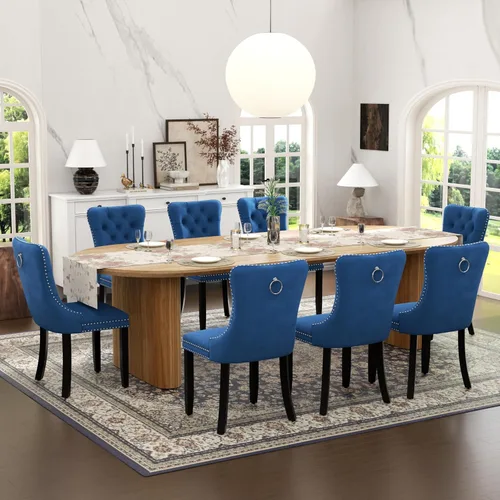 Vista 40 de Juego de mesa de comedor ovalada extensible con 4 sillas tapizadas de terciopelo de alta gama, mesa de cocina de 59 a 91 pulgadas y sillas