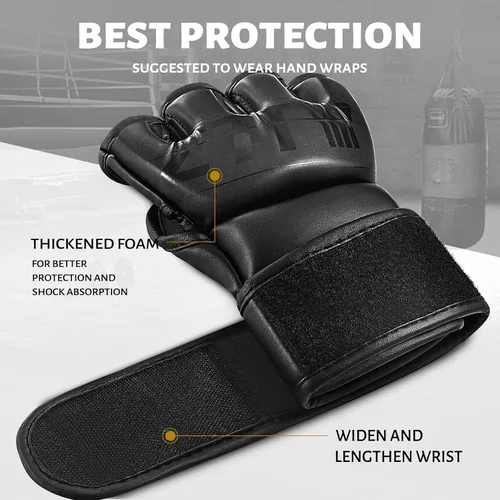 Vista 3 de Guantes MMA para hombres y mujeres, guantes de boxeo para saco de boxeo, sparring, entrenamiento, muay thai, artes marciales, guantes de medio