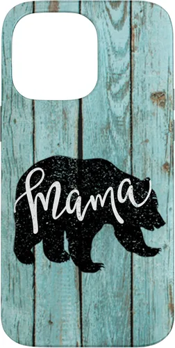Vista 21 de Turquoise Woodgrain Rustic Farmhouse Shiplap Wood Mama Bear Case for iPhone 17