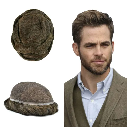 Vista 115 de PUNRU HAIR Completo Swiss Lace Toupee para hombres Sistema de cabello humano real Sistema de reemplazo de cabello humano para hombre Toupee