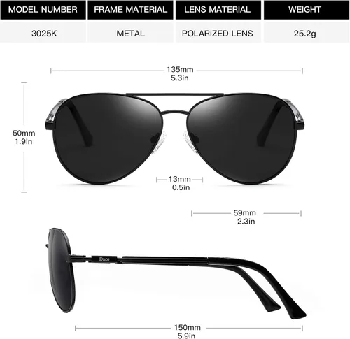 Vista 3 de DUCO Gafas de sol de aviador para hombres y mujeres, lentes de sol polarizadas vintage, lentes espejadas, marco de metal, sombras de diseñador 3025K