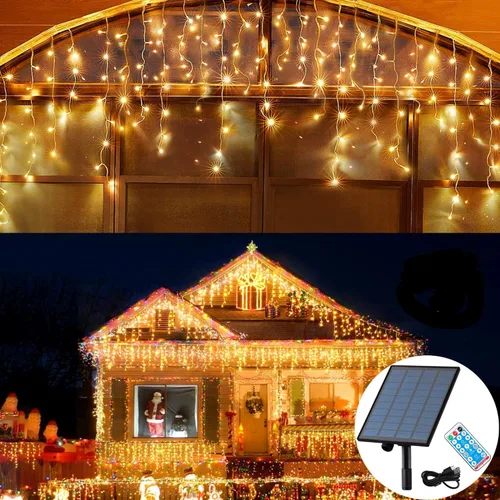 Vista 9 de KiflyTooin Luces Solares de Navidad para Exteriores Impermeables Luces de Cortina para Decoraciones de Navidad 320 LED 29.5 pies 60 Gotas, Luces