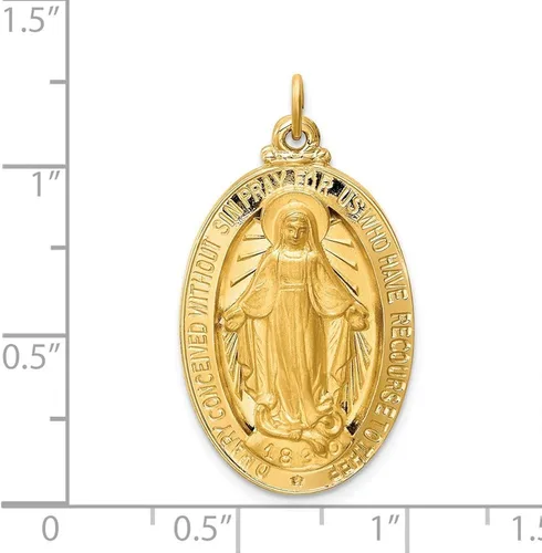 Vista 3 de FB Jewels Oro amarillo de 14 quilates pulido sólidosatén medalla milagrosa ovalada 3D