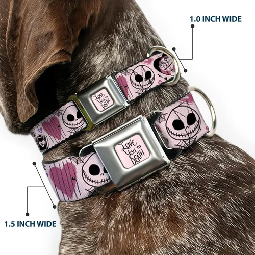 Vista 2 de Collar para mascotas de Disney, collar de perro, hebilla de cinturón de seguridad de metal, The Nightmare Before Christmas Jack and Sally Doodles