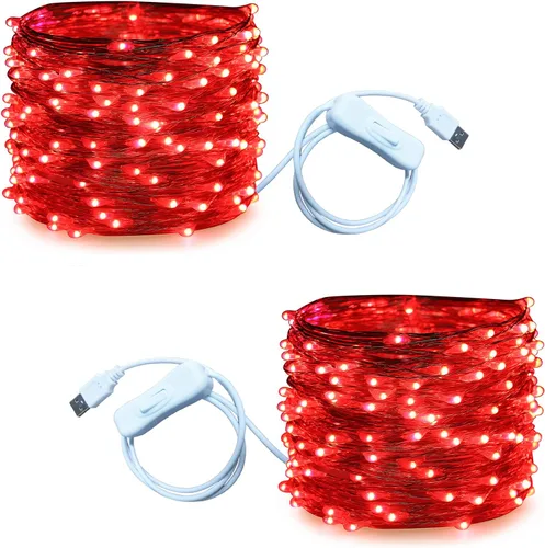 Vista 11 de RUICHEN Guirnalda de luces USB de 33 pies, 100 luces LED con interruptor de encendido/apagado (blanco cálido, paquete de 2)