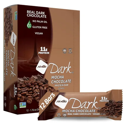 Vista 10 de NuGo Dark, caja variada de muestra, barra de proteínas veganas de 0.47-0.31 onzas, sin gluten, 12 CT