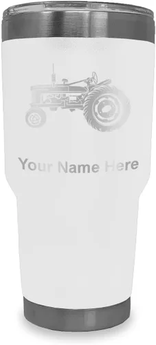 Vista 17 de LaserGram Vaso aislado al vacío de 20 onzas, Old Farm Tractor, grabado personalizado incluido (negro)
