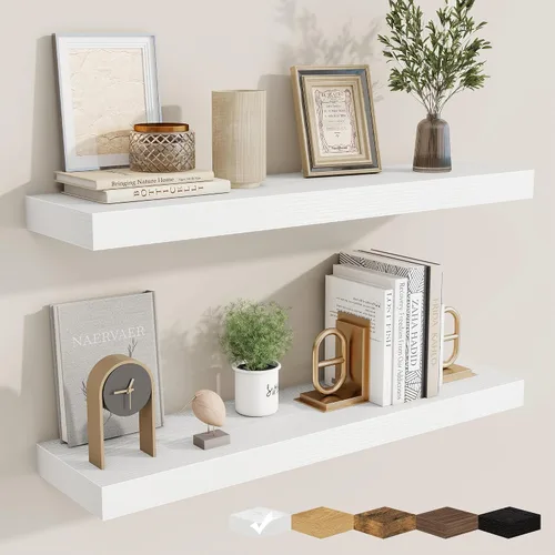 Vista 56 de fuqing Estantes flotantes para pared, estante flotante de madera montado en la pared con soportes invisibles para sala de estar, baño, dormitorio