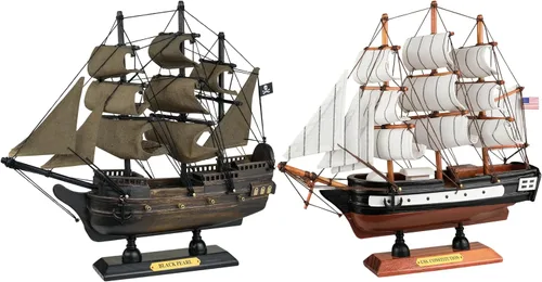 Vista 8 de Conjunto de 2 paquetes de modelos de barcos de madera de SAILINGSTORY, modelo de barco de vela para decoración Mayflower, Victory, 24.1 cm