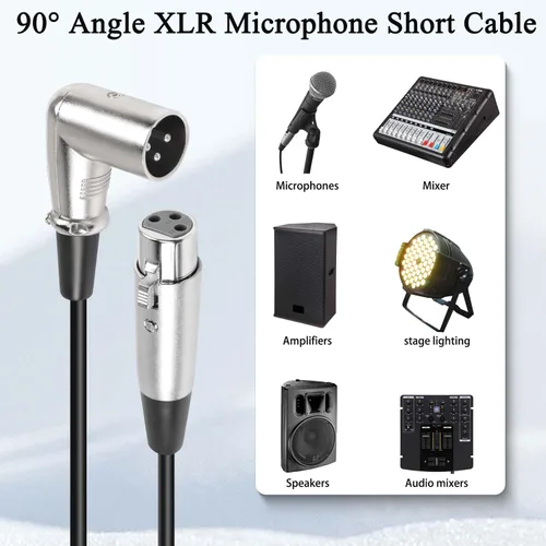 Vista 4 de QIANRENON Cable corto de micrófono XLR de 90 ángulos – Cable de extensión de audio equilibrado macho a hembra de 3 pines XLR de ángulo recto