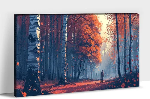 Vista 18 de UZMKM Lienzo decorativo de abedul para pared, pintura de bosque otoñal, imagen panorámica de paisaje, vista de la naturaleza amarilla, obra de arte