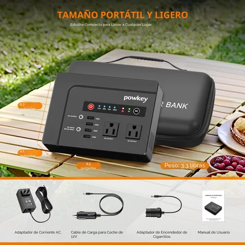 Vista 6 de Powkey Estación de Energía Portátil 200W, Paquete de Batería de Generador Solar Portátil 146Wh con 2 Salidas de CA de Onda Senoidal Pura/4 USB A/1