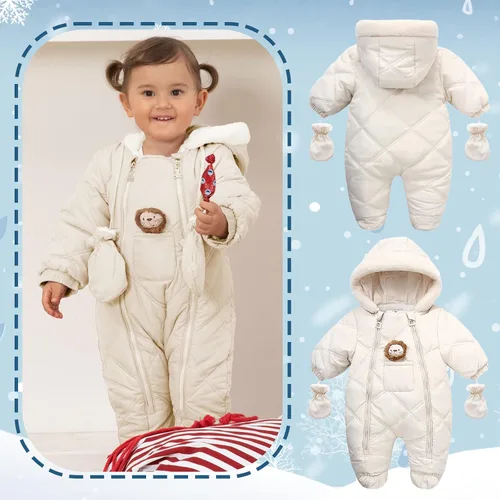 Vista 4 de XIFAMNIY Traje de invierno para bebé, mameluco con capucha para niños, traje de nieve de león