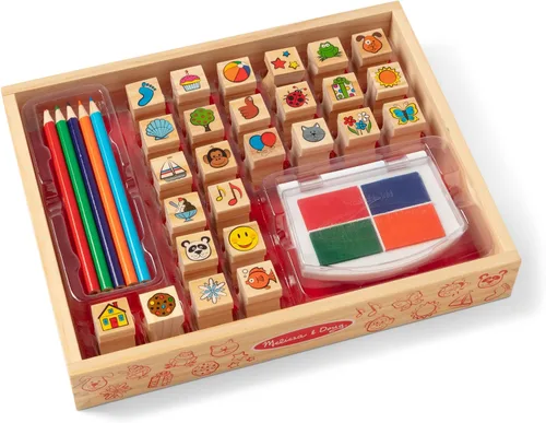 Vista 4 de Juego de sellos de madera Melissa & Doug Favorite Things, 26 sellos de madera con tintas de 4