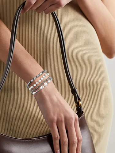 Vista 3 de Pulseras de cuentas de oro para mujer, perlas barrocas apilables, chapadas en oro de 14 quilates, pulsera de bolas elásticas para regalo de joyería