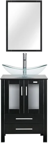 Vista 26 de eclife Armario de tocador de baño moderno de 18 pulgadas con lavabo Redondel negro