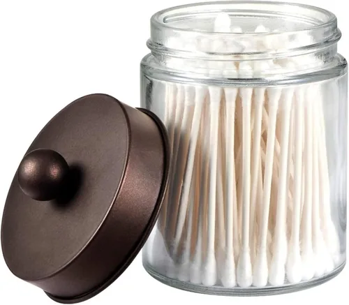 Vista 8 de Amolliar Apothecary Tarros organizador de tocador de baño, tarro de encimera con tapa de almacenamiento, soporte dispensador de vidrio para Qtips