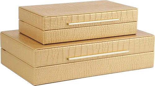 Vista 14 de HofferRuffer Juego de 2 cajas decorativas de piel sintética, organizador de accesorios grande de recuerdos, organizador de joyas con tapa con Negro