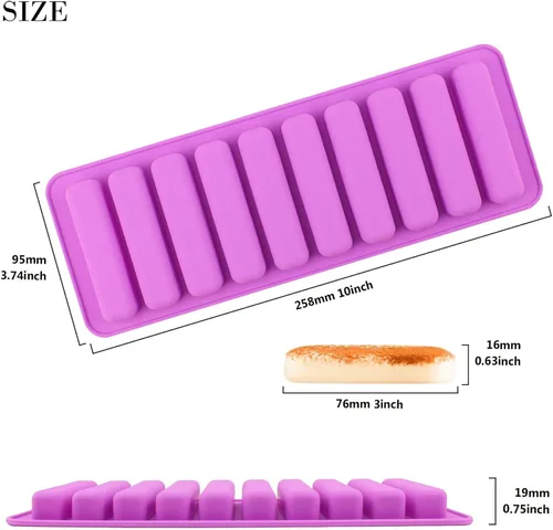 Vista 2 de FUNSHOWCASE Rectangular Oblong Chocolate Cracker Bar Stick Block Ice Tube Jelly Tray Cilindro Silicona Candy Mold