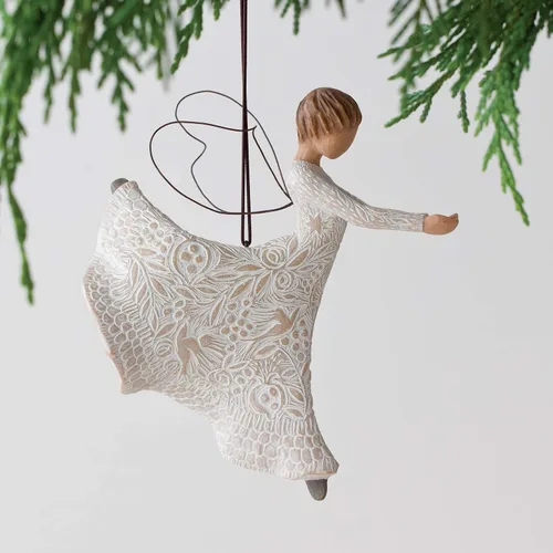 Vista 2 de Willow Tree Dance of Life - Adorno colgante con figura de ángel en crema, resina, metal, intrincadas tallas temáticas de vida, múltiples ocasiones