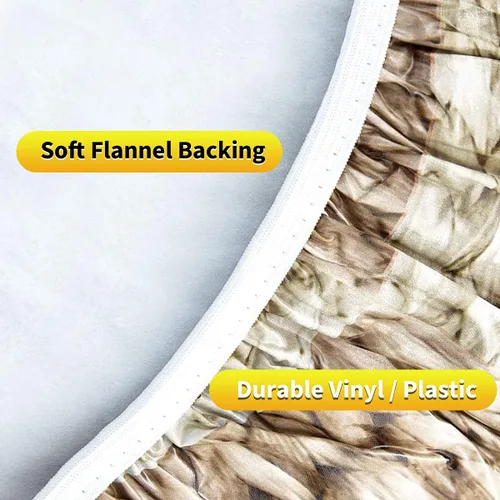 Vista 3 de Mantel redondo de vinilo de plástico ajustable con parte trasera de franela y borde elástico, protector de mesa impermeable para mesa de comedor