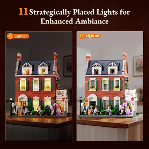 Vista 4 de LUMIBRICKS Redbrick Row House Lighting - Juego de ladrillos de construcción – Kit de exhibición de colección de modelos de construcción modular
