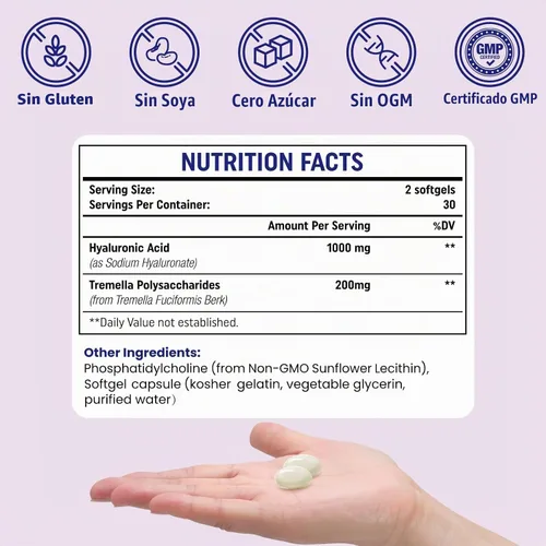 Vista 7 de Suplemento de ácido hialurónico liposomal de 1000 mg para piel y cabello, 1 paquete