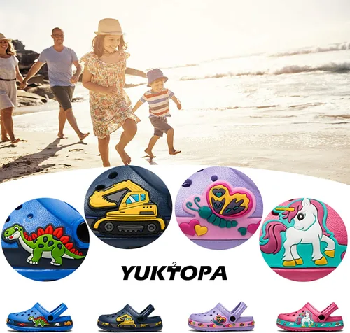 Vista 6 de YUKTOPA Sandalias de dibujos animados para niños y niñas, zapatos de jardín ligeros para playa, piscina, ducha