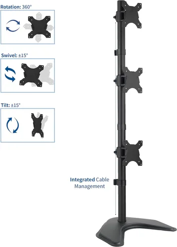 Vista 3 de VIVO Soporte de montaje de escritorio ajustable en altura para monitor LCD vertical triple para 3 pantallas de hasta 27 pulgadas STAND-V003D