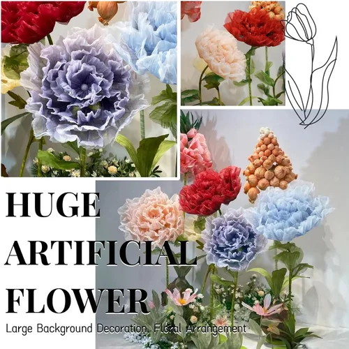 Vista 2 de Decoración de Flores Gigantes con Luz, 6.56 Pies Organza Floral Eléctrica Grande de Apertura Automática con Luz Parpadeante para Boda Cumpleaños