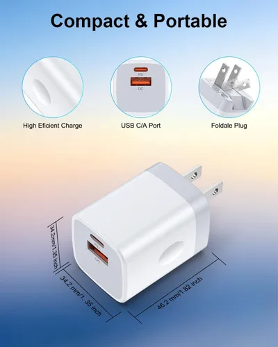 Vista 4 de Bloque de cargador rápido USB C Google Pixel 10a 9 8, cargador de pared de doble puerto para Google Pixel 10 Pro Fold 9a 9 Pro XL 8a 8 7a 7 6a 6 5a