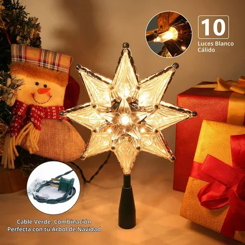 Vista 3 de Brizled Decoración para árbol de Navidad con estrella de 8" iluminada de doble cara, estrella de 8 puntas con 10 luces cálidas, estrella de Navidad