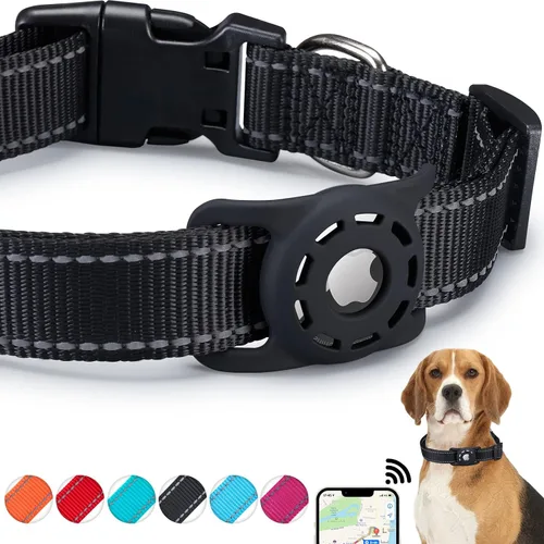 Vista 16 de Collar para perro, compatible con AirTag, collar de nailon para cachorros con soporte de silicona para perros pequeños, negro, XS: cuello de 8 a 12