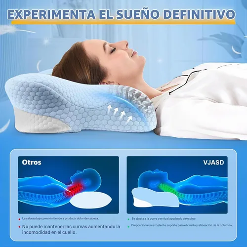 Vista 3 de Almohadas cervicales para el cuello con espuma viscoelástica, almohadas cervicales para aliviar el dolor, almohadas de espuma viscoelástica de rojo